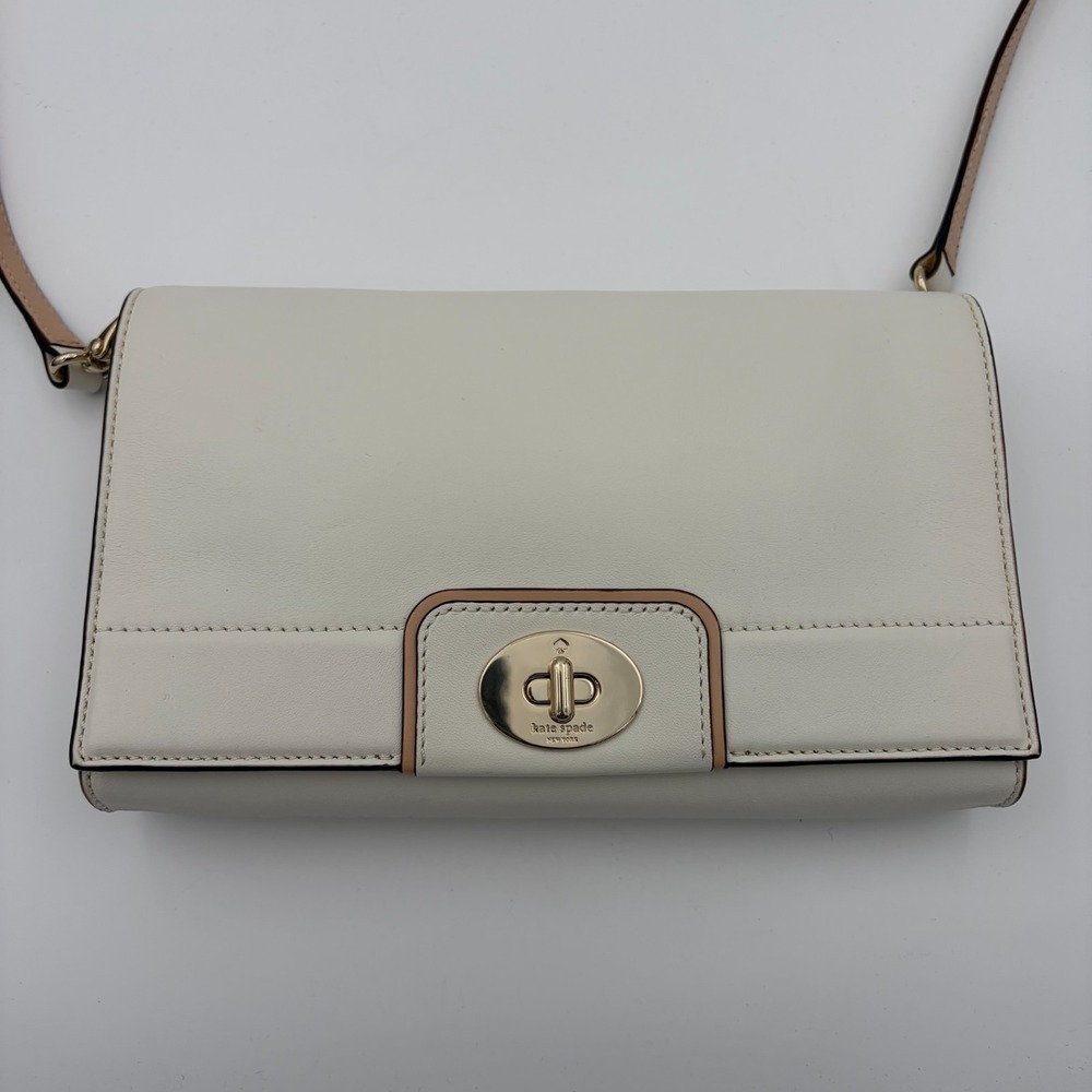 Kate Spade Winter White Ivory Leather Flap Crossbody Purse Shoulder Bag NWOT